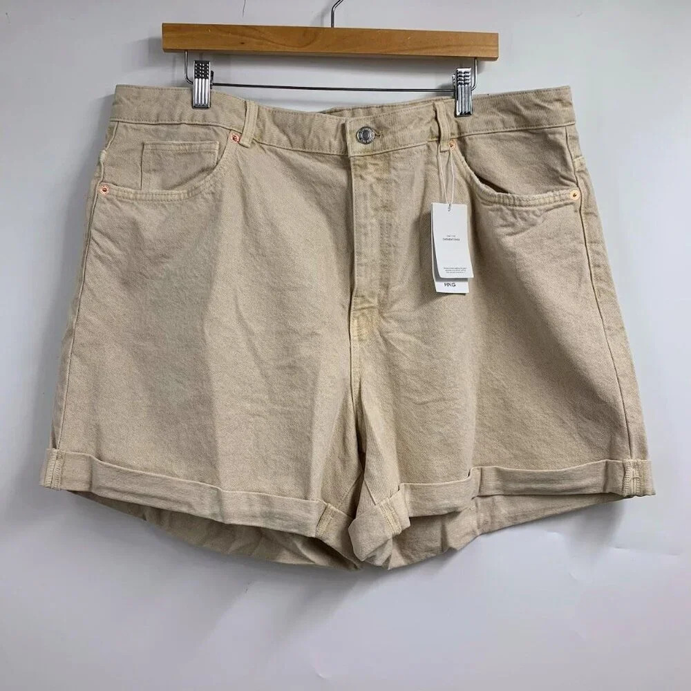 Mango Women's Mom 80 Vintage Style High Waist Denim Jeans Shorts Size 18 NWT